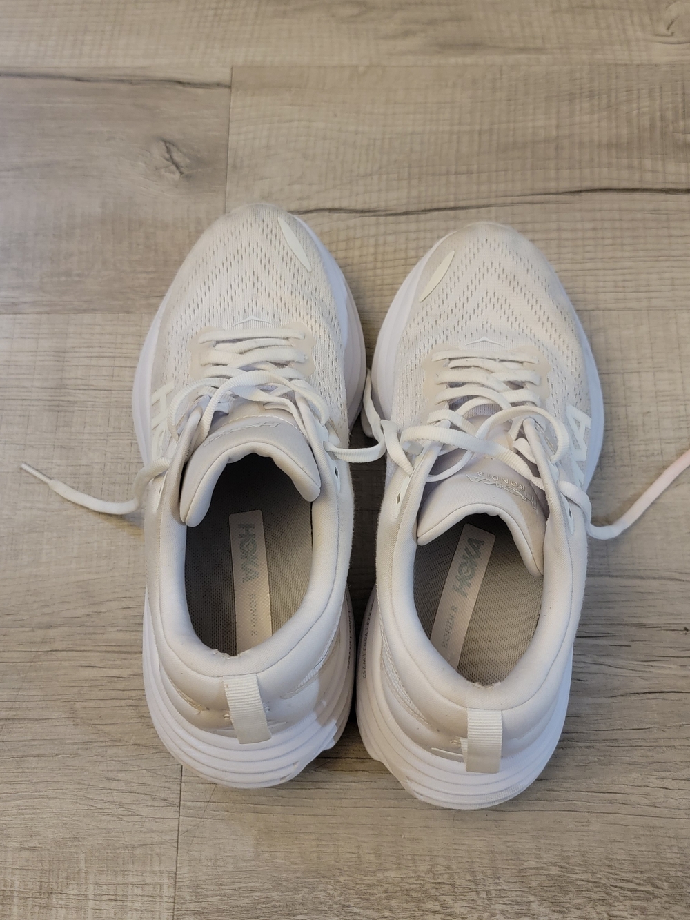 Hoka Women's White/Light Cream Running Shoes - Picture 7 of 8
